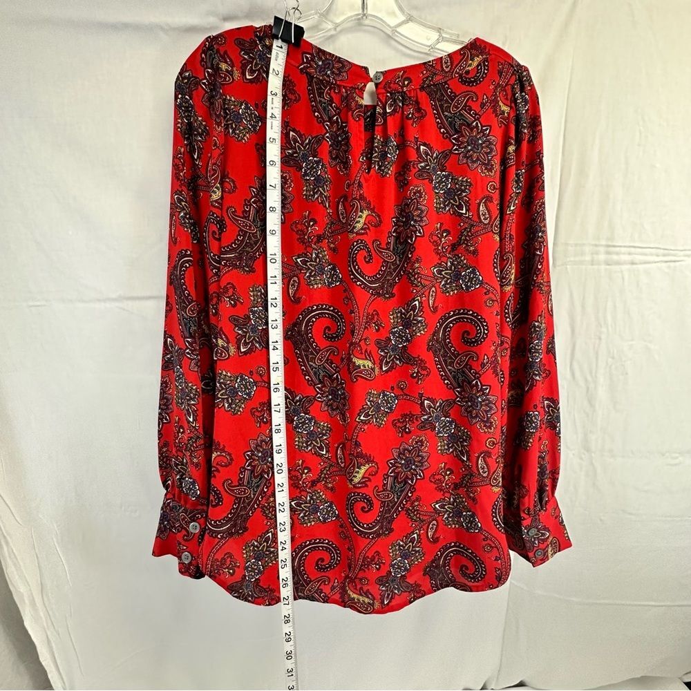 Loft Paisley Boatneck Puff Shoulder Blouse, Red, Size S - Picture 6 of 7